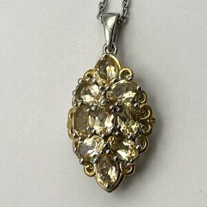Citrine Cluster Pendant 925 Sterling Silver Necklace 18in November Birthstone